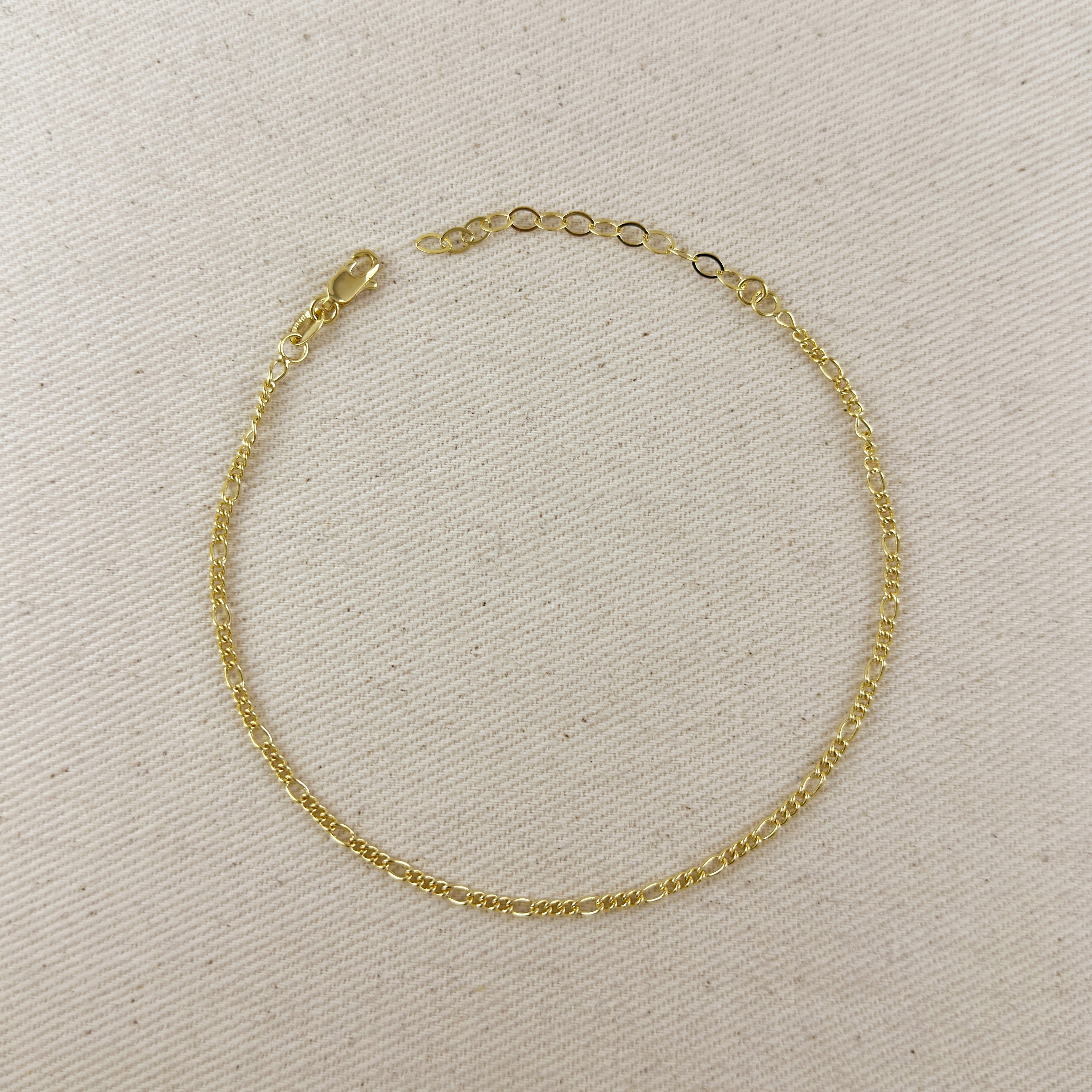 Mondsee 18k Gold Filled 2mm Rounded 3x1 Figaro Anklet | 18k Gold Filled Jewelry