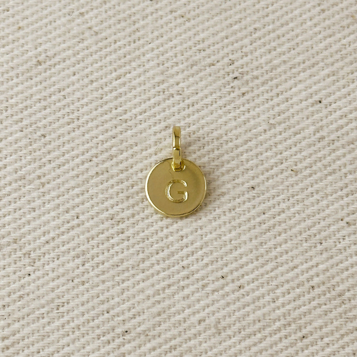 Stamped Tiny Initial Letter Charm in 18k Gold Filled Complete Alphabet – G