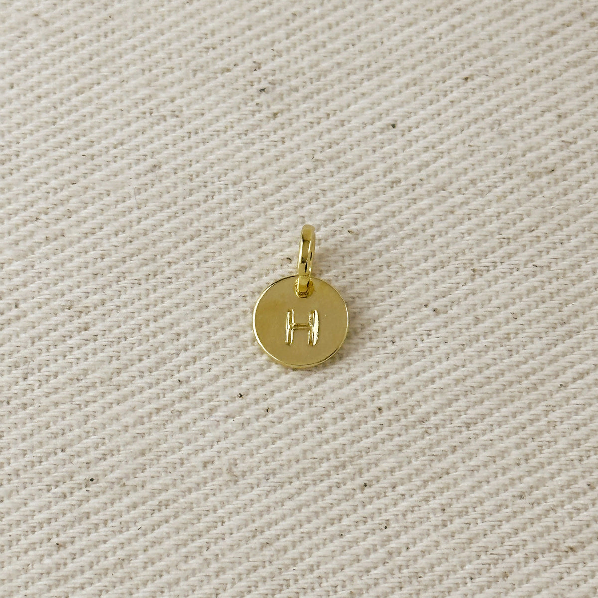 Stamped Tiny Initial Letter Charm in 18k Gold Filled Complete Alphabet – H
