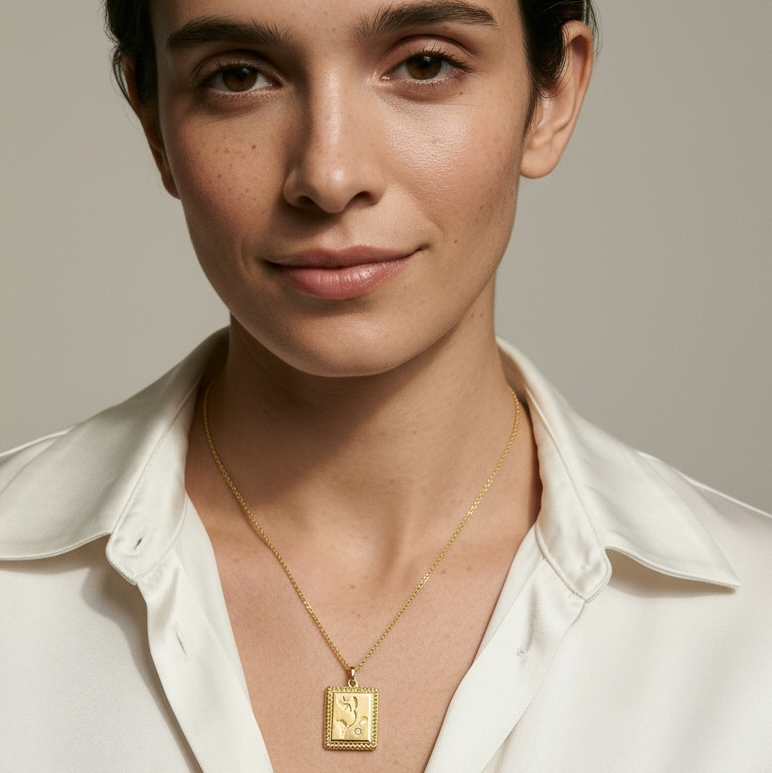 Mondsee 18k Gold Filled Flower Plaque Necklace | 18k Gold Filled Jewelry