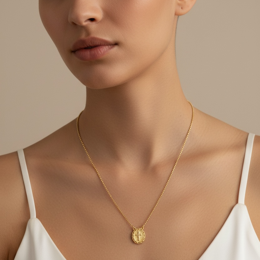 Mondsee 18k Gold Filled Cross Plate Scapular Necklace | 18k Gold Filled Jewelry