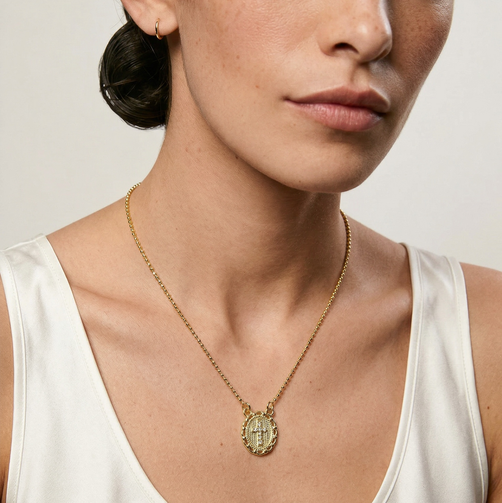 Mondsee 18k Gold Filled Cross Plate Scapular Necklace | 18k Gold Filled Jewelry