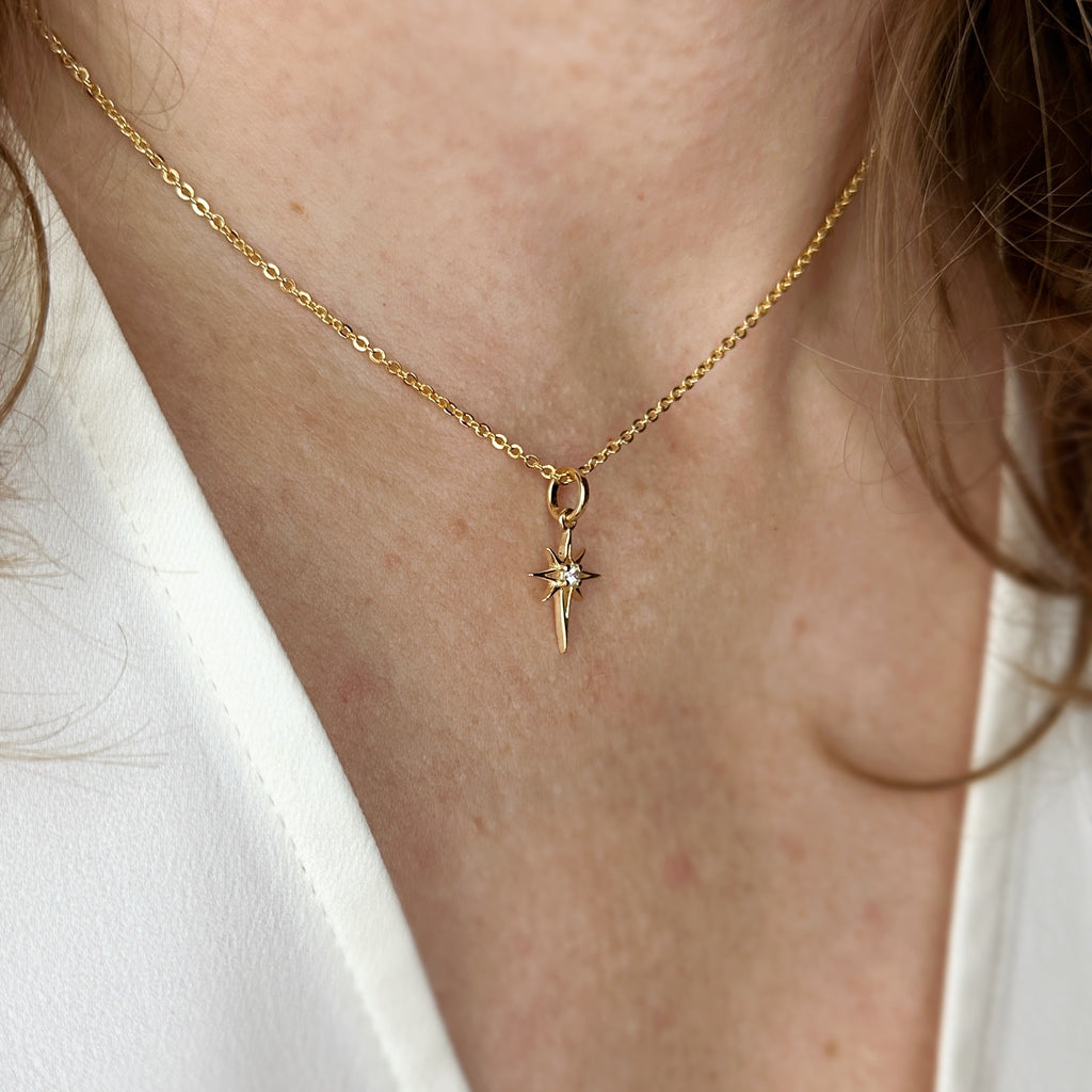 Mondsee 18k Gold Filled Mini Starburst Pendant With Cubic Zirconia Stone | 18k Gold Filled Jewelry