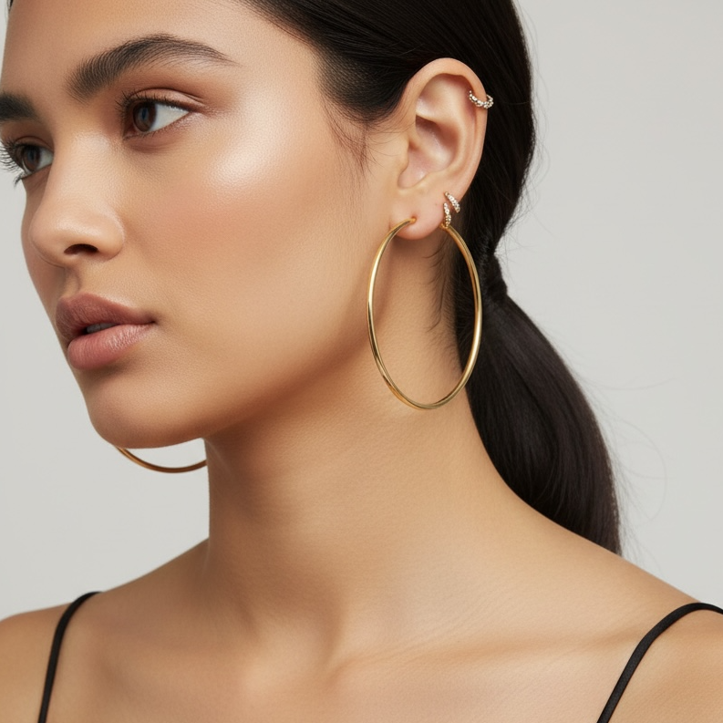 Mondsee 18k Gold Filled Hollowed Endless Continuous Hoop Earrings | 18k Gold Filled Jewelry