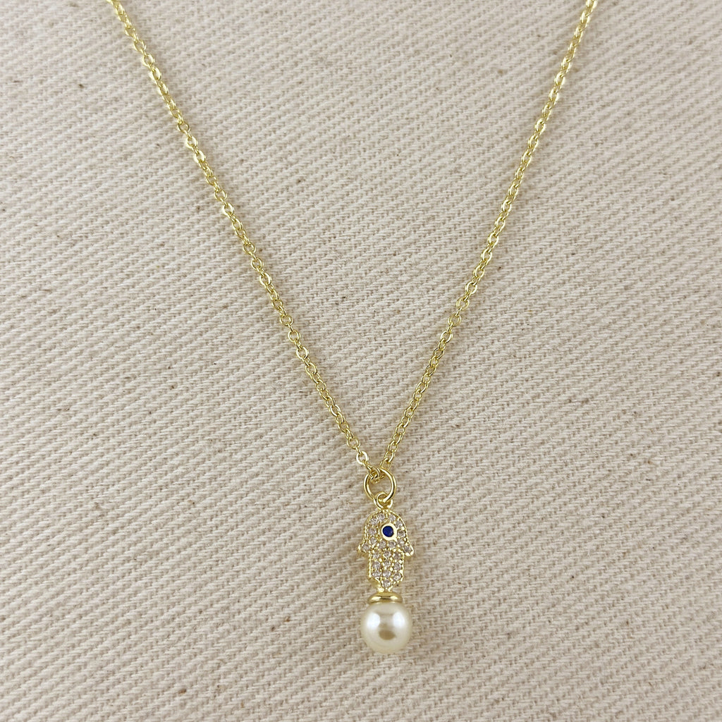 18k Gold Filled Hamsa Pearl Necklace