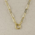 18k Gold Filled Paperclip Chain With Round Clicker Clasp Necklace