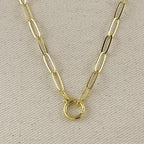 18k Gold Filled Paperclip Chain With Round Clicker Clasp Necklace