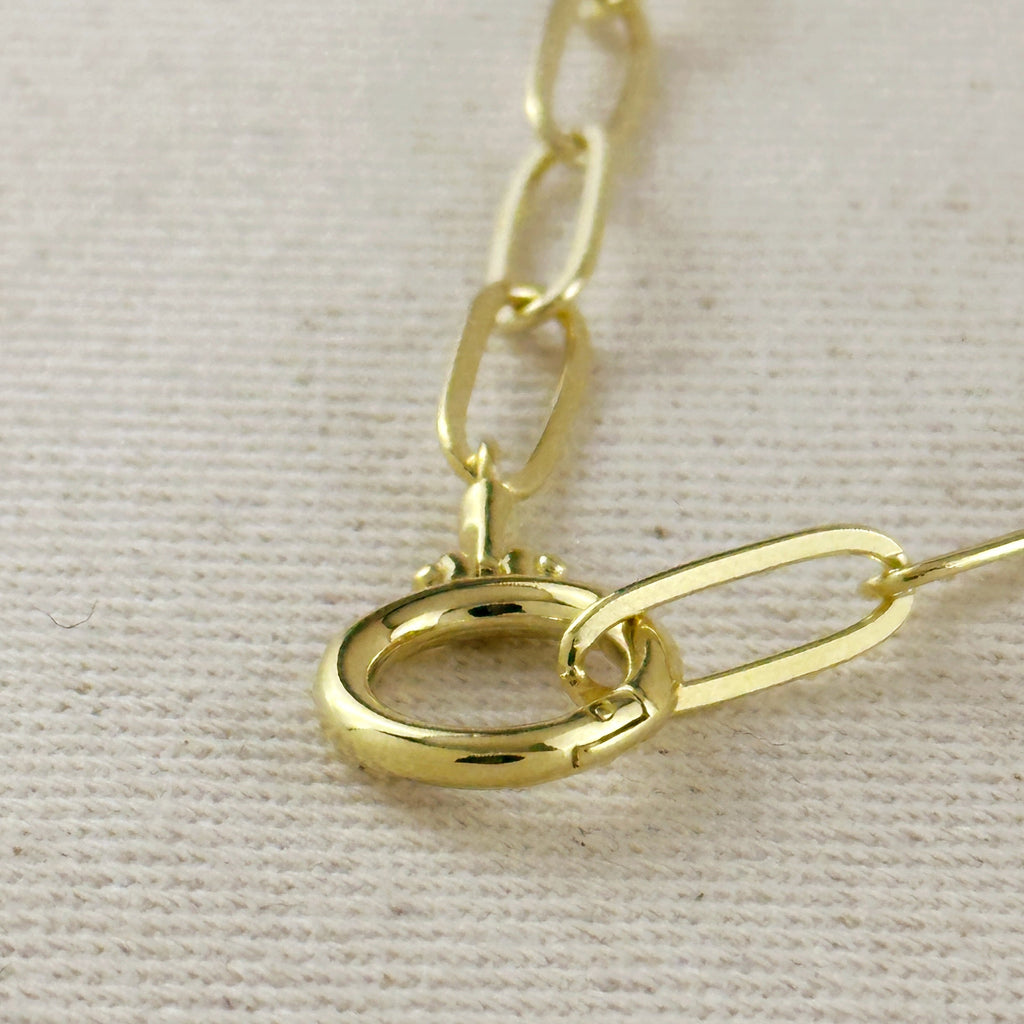 18k Gold Filled Paperclip Chain With Round Clicker Clasp Necklace