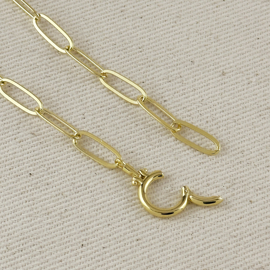 18k Gold Filled Paperclip Chain With Round Clicker Clasp Necklace