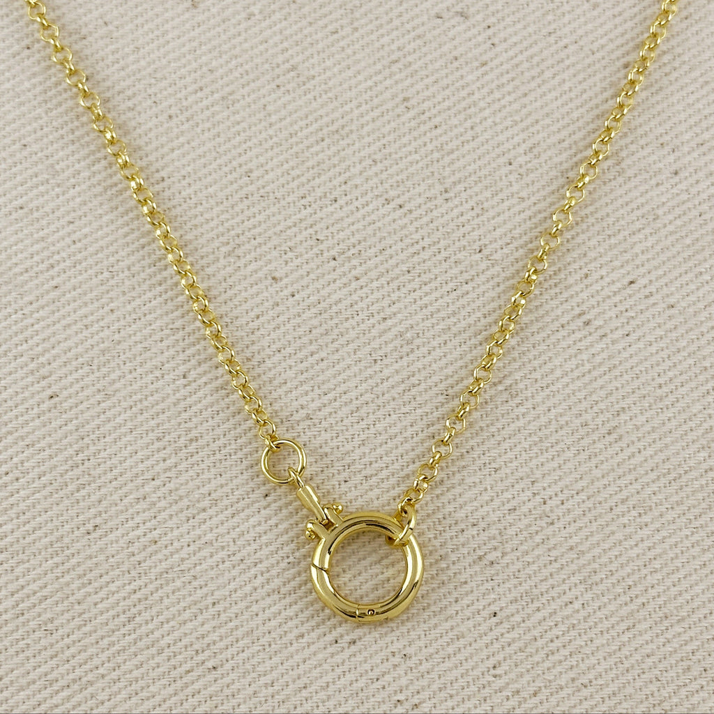 18k Gold Filled Rolo Chain With Round Clicker Clasp Necklace