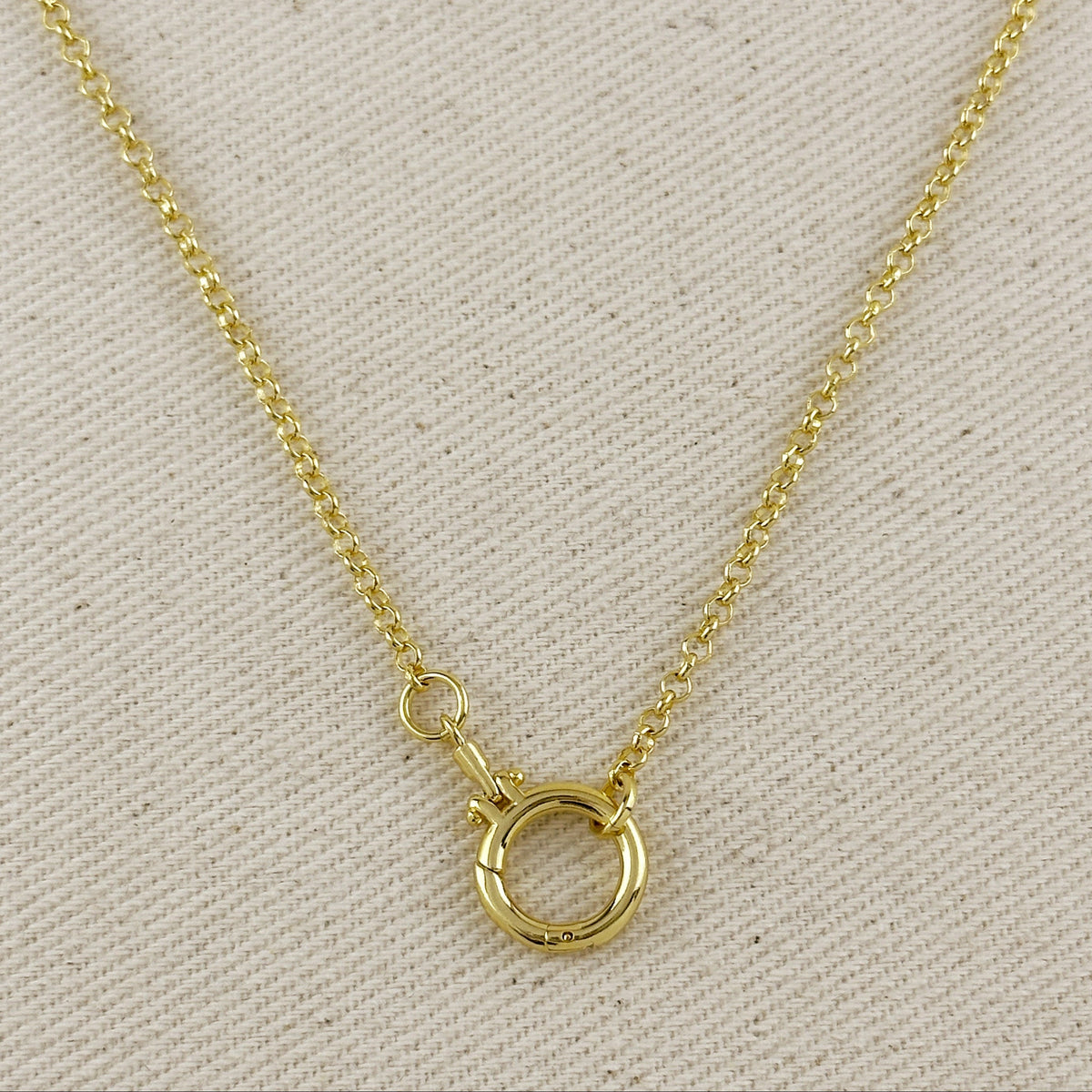 18k Gold Filled Rolo Chain With Round Clicker Clasp Necklace