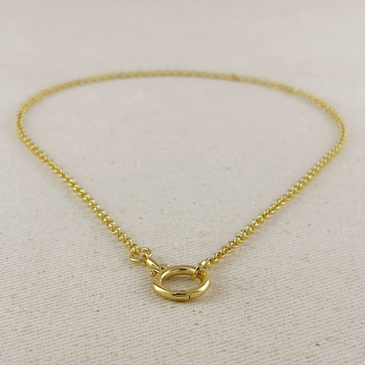 18k Gold Filled Rolo Chain With Round Clicker Clasp Necklace