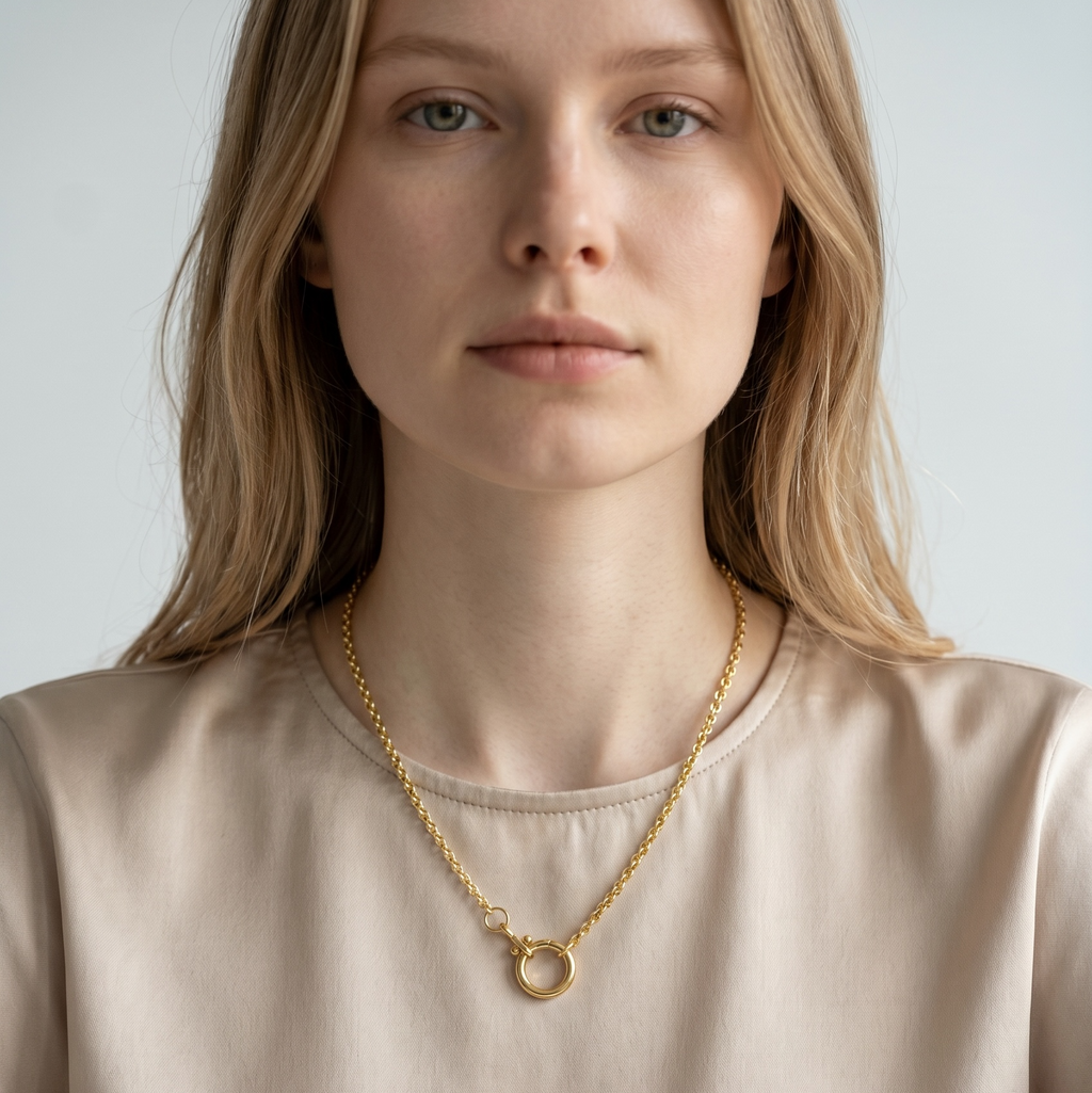 18k Gold Filled Rolo Chain With Round Clicker Clasp Necklace