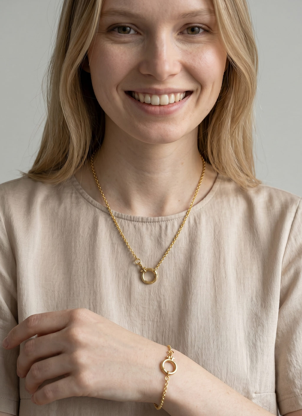 18k Gold Filled Rolo Chain With Round Clicker Clasp Necklace