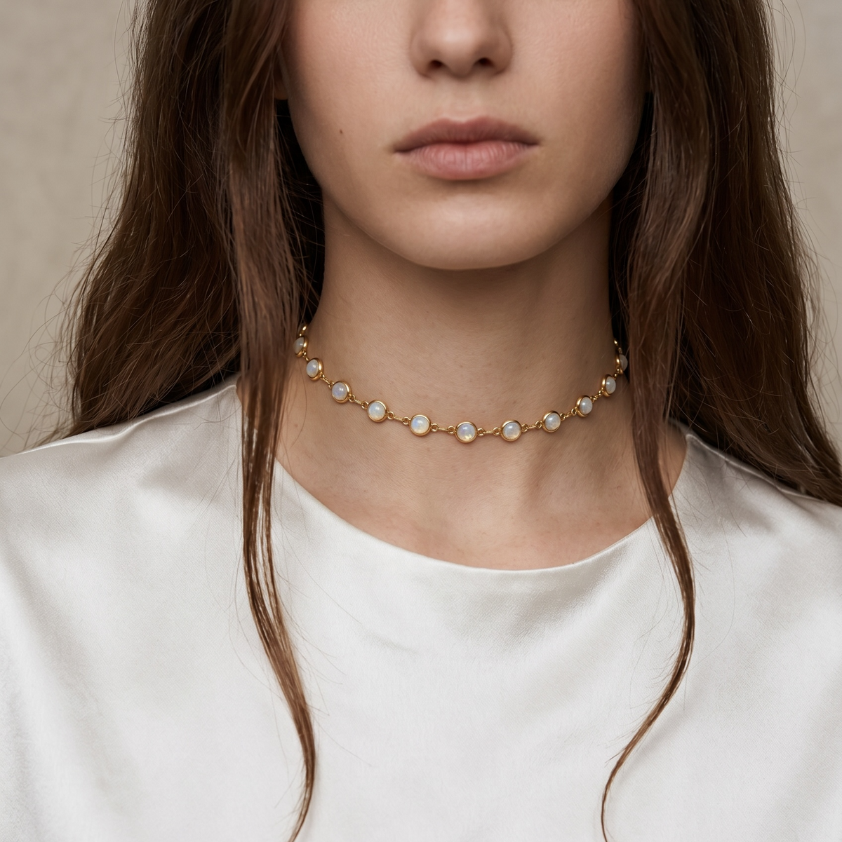 18k Gold Filled Rounded Opal Choker