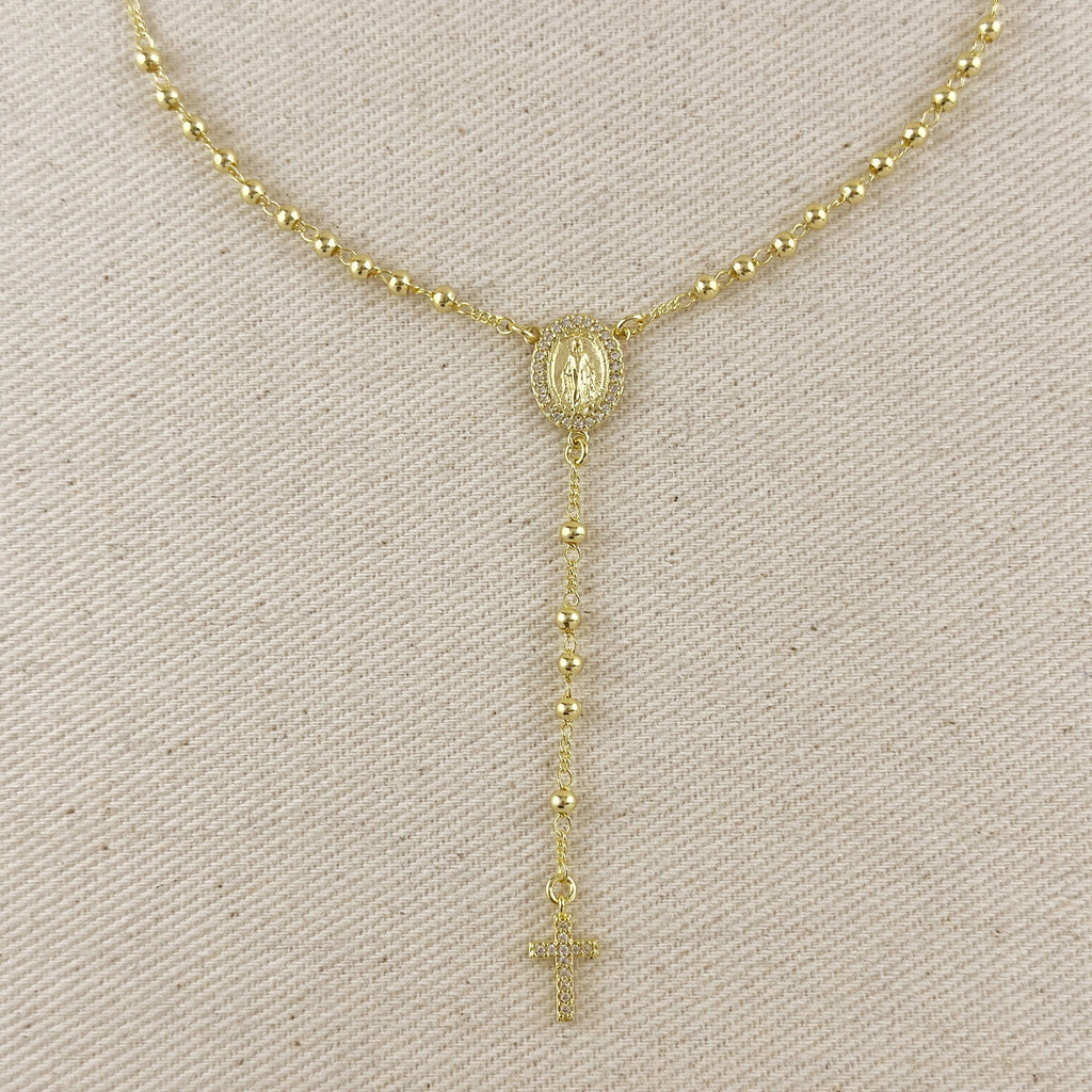 18k Gold Filled CZ Lady of Grace Rosary Necklace