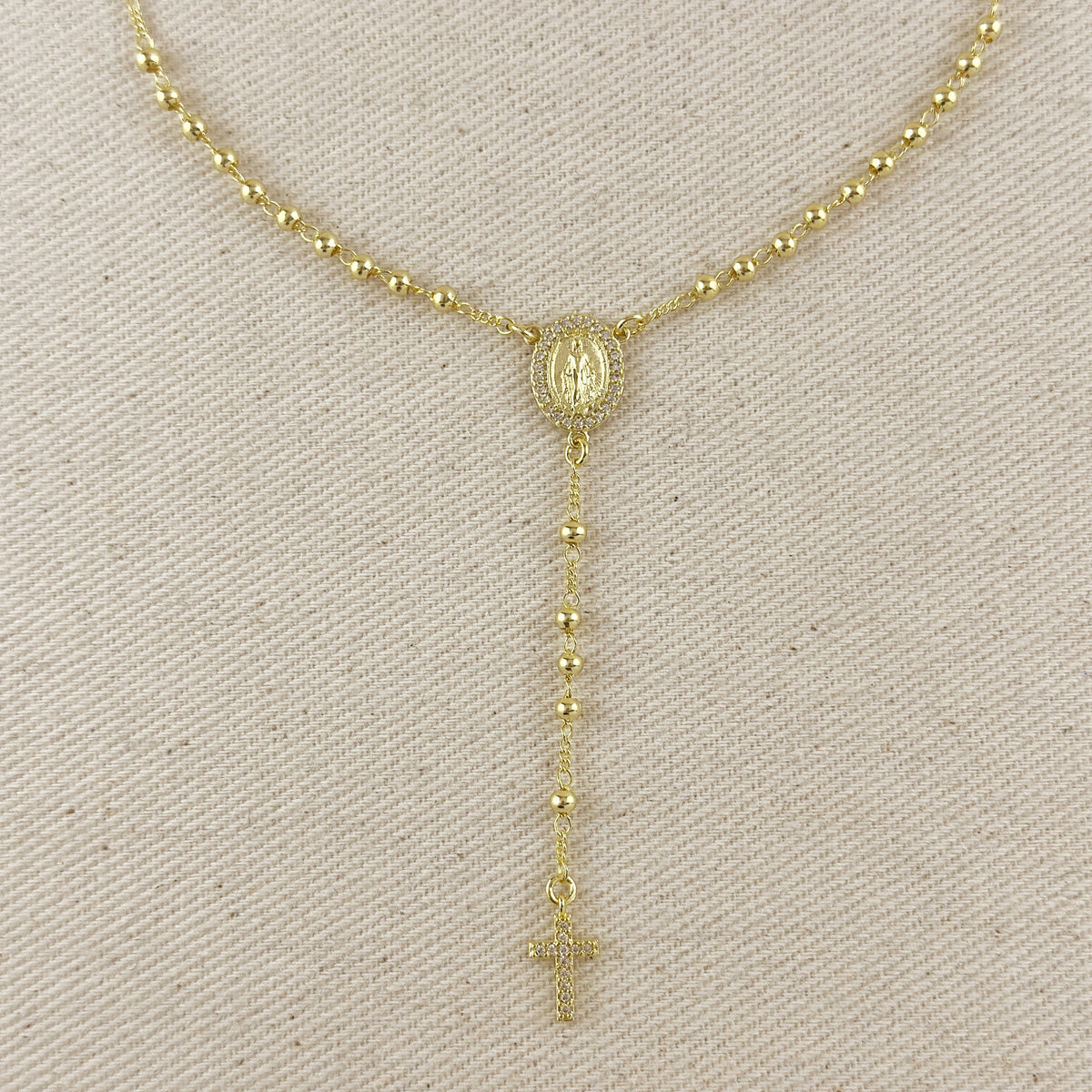 18k Gold Filled CZ Lady of Grace Rosary Necklace