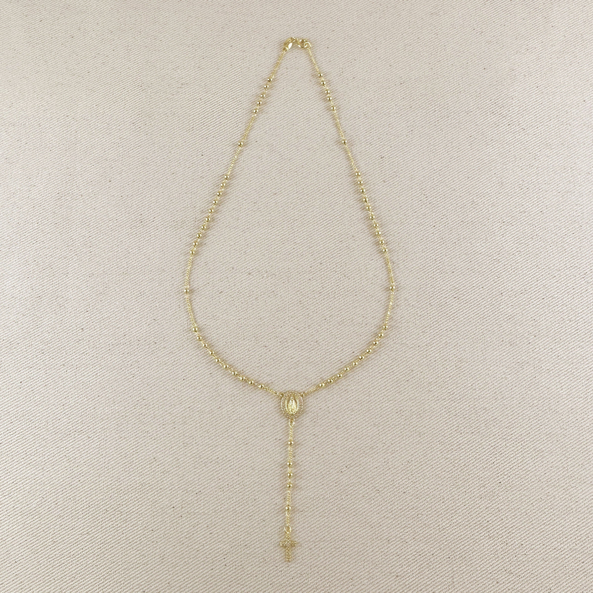 18k Gold Filled CZ Lady of Grace Rosary Necklace