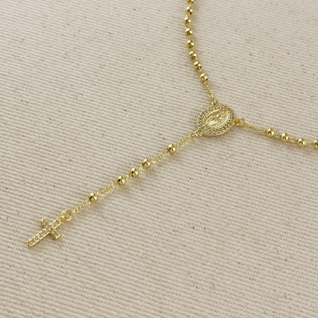 18k Gold Filled CZ Lady of Grace Rosary Necklace