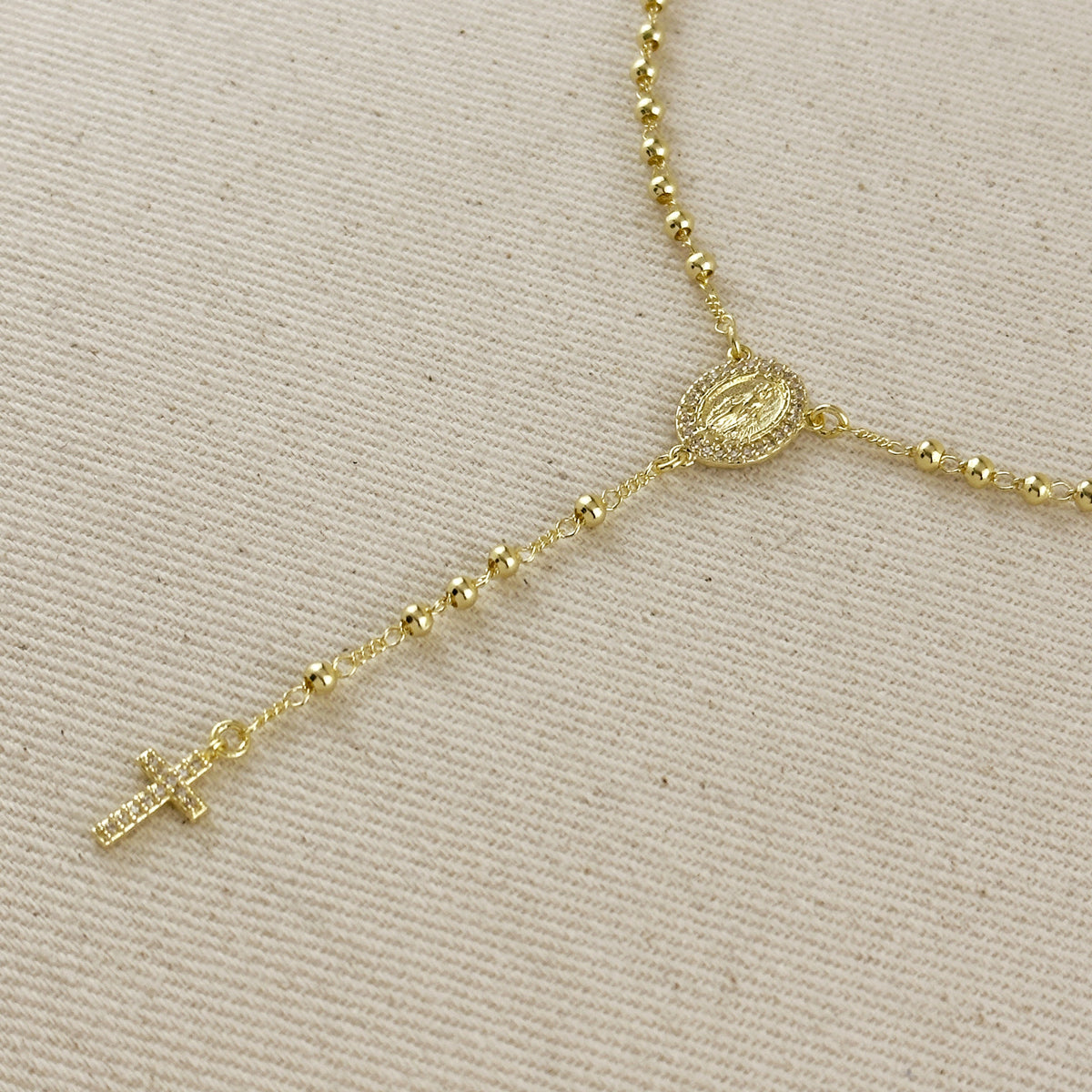 18k Gold Filled CZ Lady of Grace Rosary Necklace