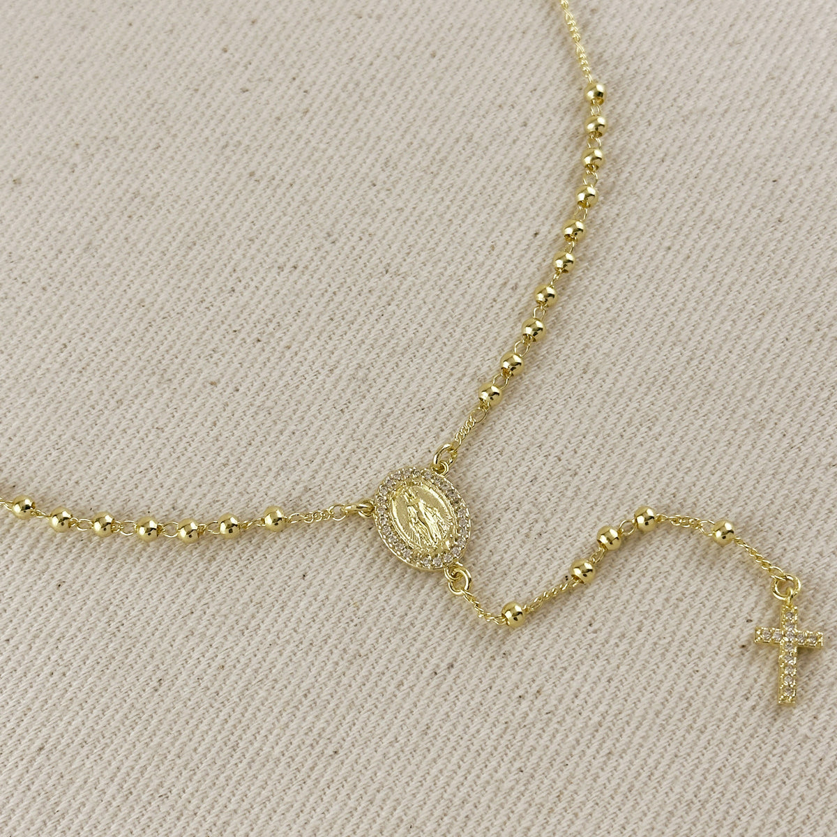 18k Gold Filled CZ Lady of Grace Rosary Necklace
