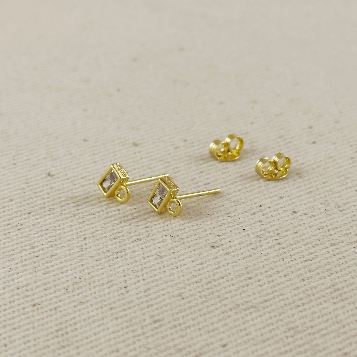 18k Baguette CZ Stud with Jump Ring