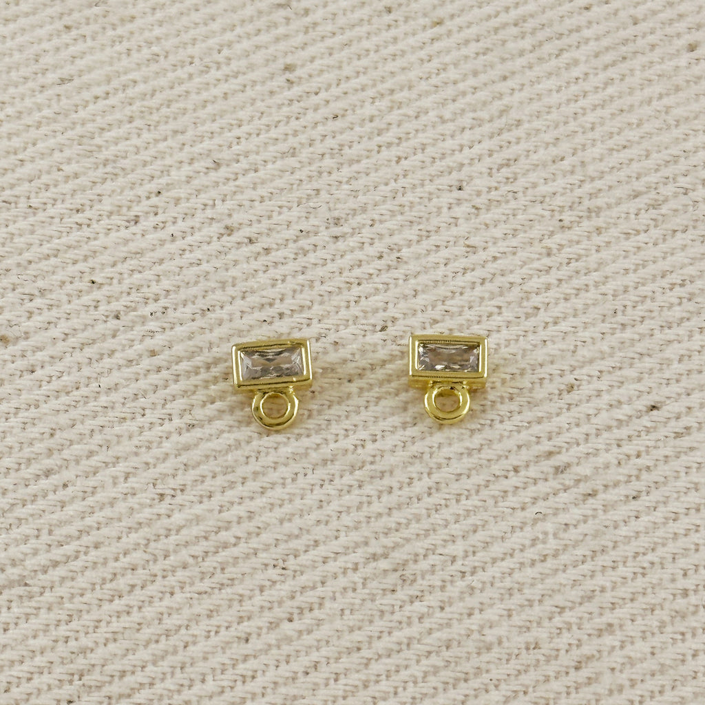 18k Baguette CZ Stud with Jump Ring