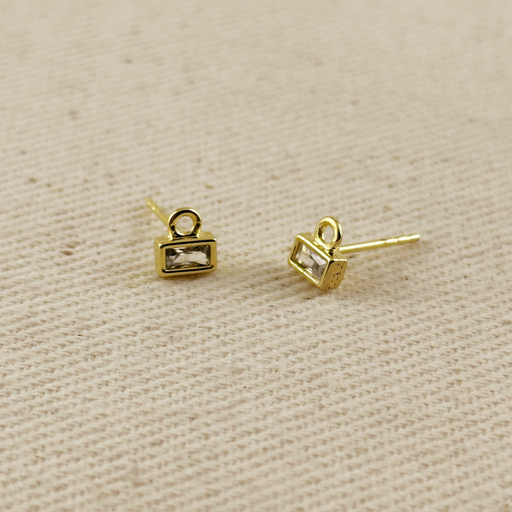 18k Baguette CZ Stud with Jump Ring