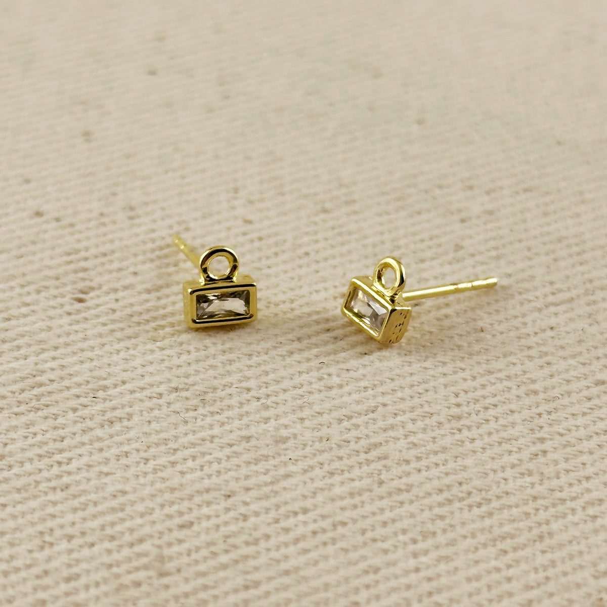 18k Baguette CZ Stud with Jump Ring