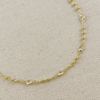 18k Gold Filled Beaded Bezel CZ Necklace