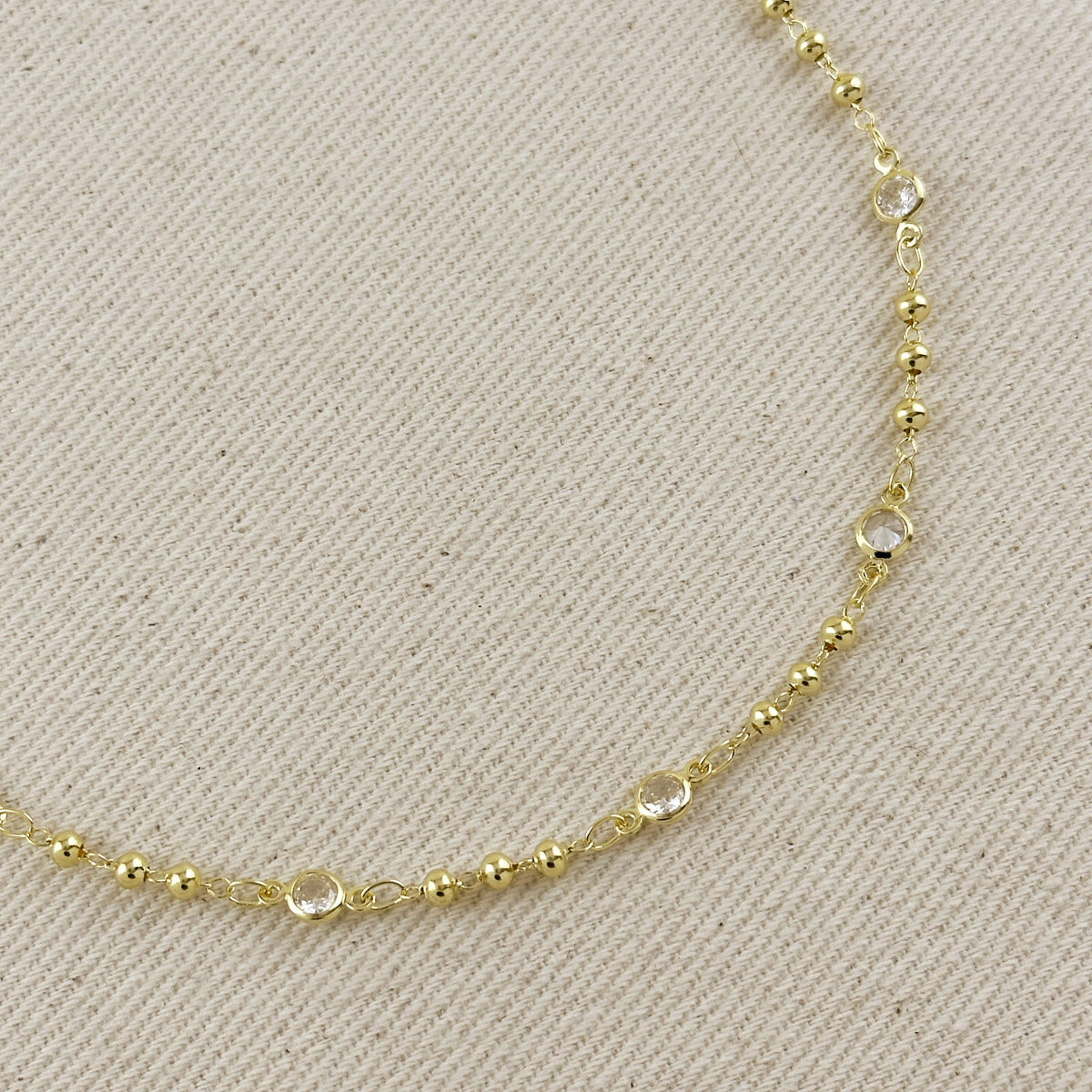 18k Gold Filled Beaded Bezel CZ Necklace