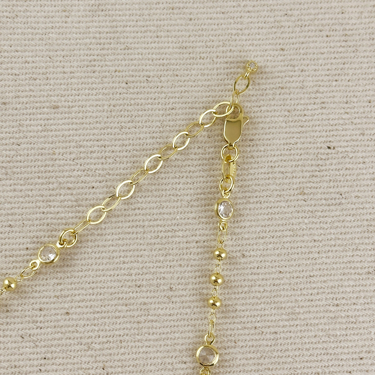 18k Gold Filled Beaded Bezel CZ Necklace