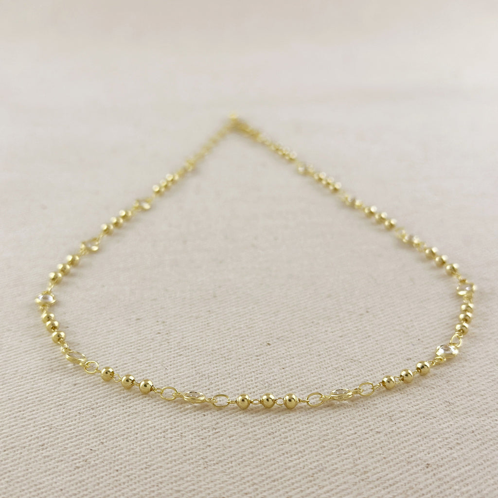 18k Gold Filled Beaded Bezel CZ Necklace