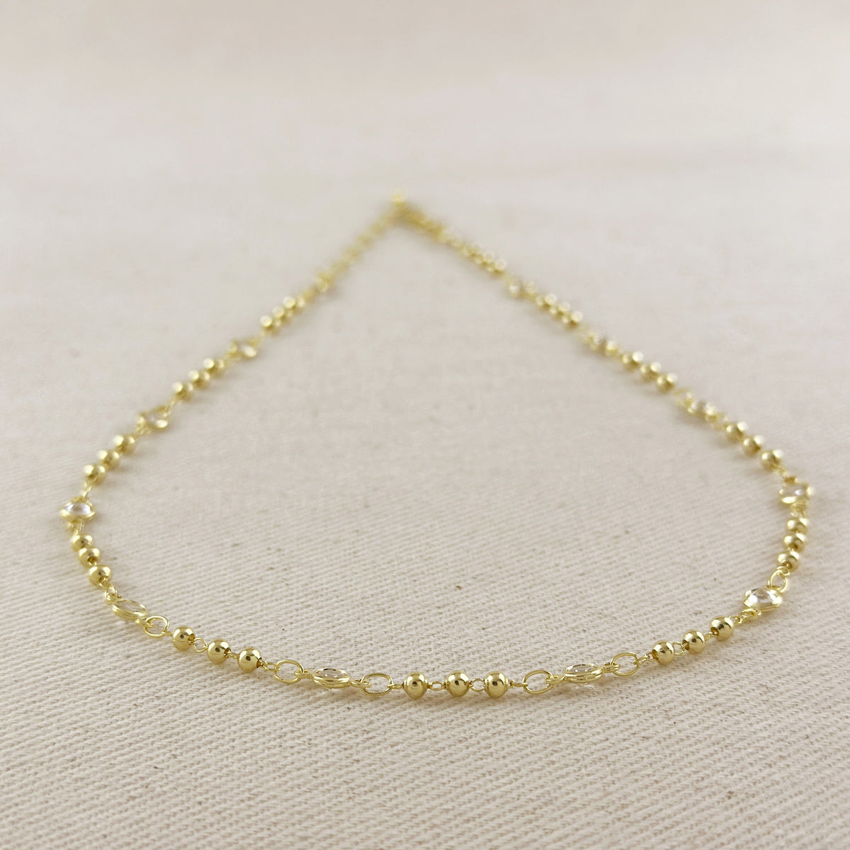 18k Gold Filled Beaded Bezel CZ Necklace
