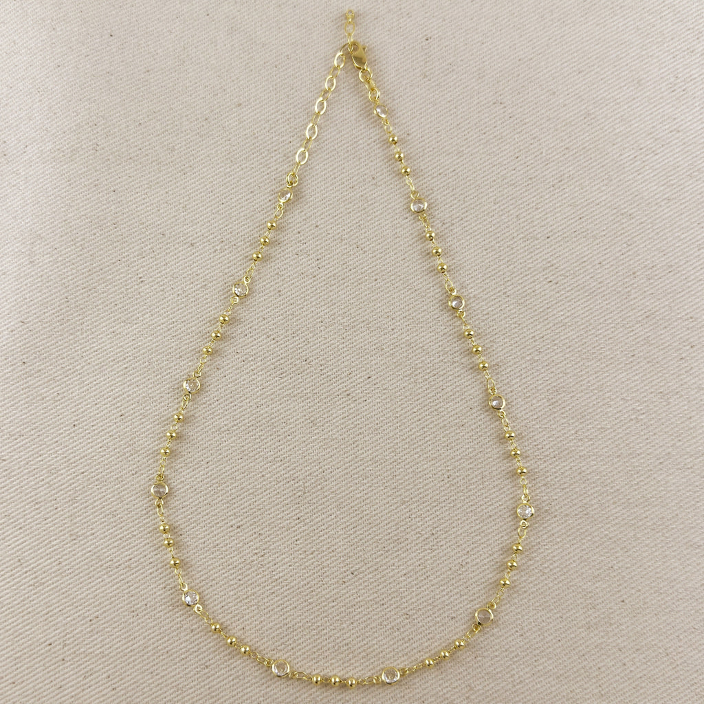 18k Gold Filled Beaded Bezel CZ Necklace