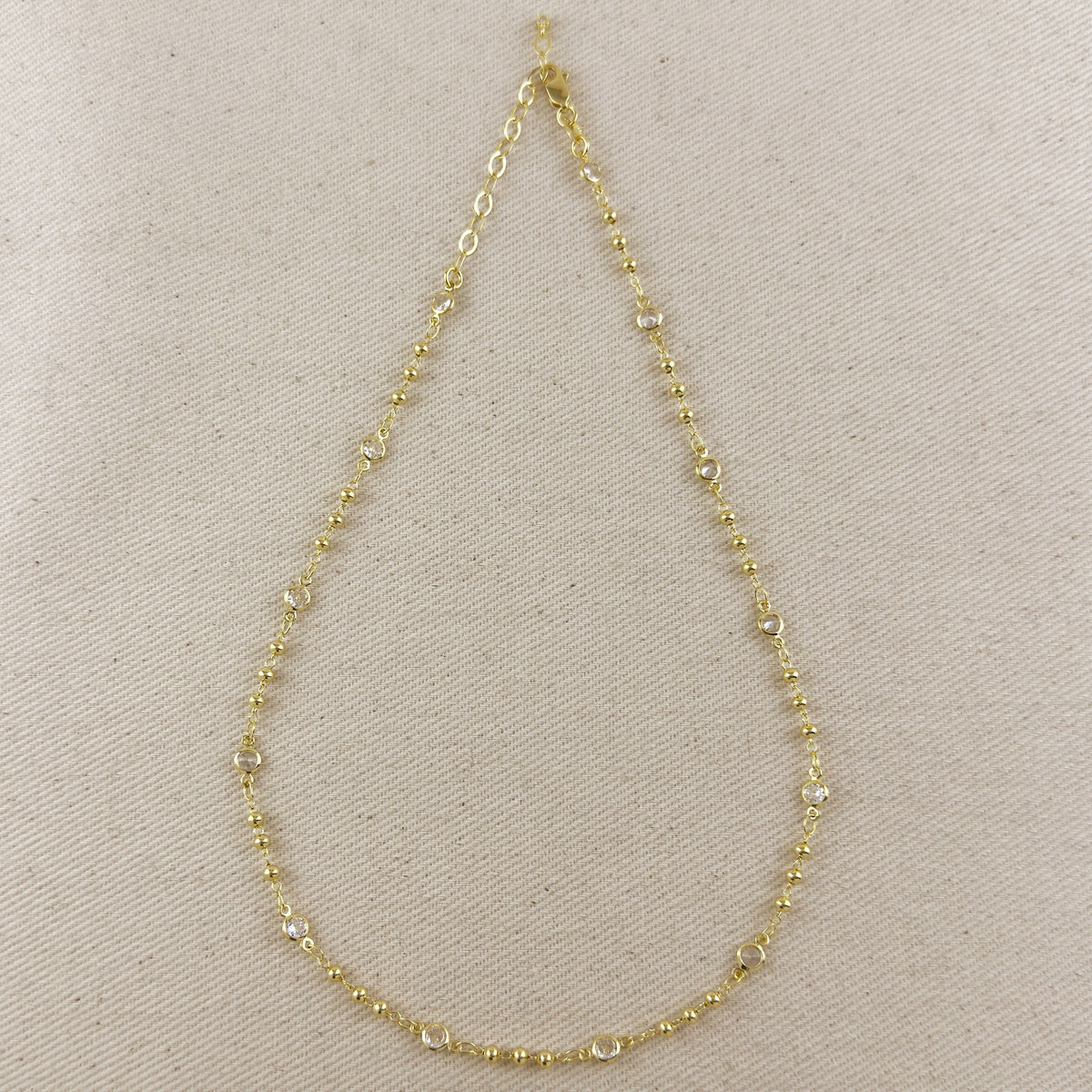 18k Gold Filled Beaded Bezel CZ Necklace