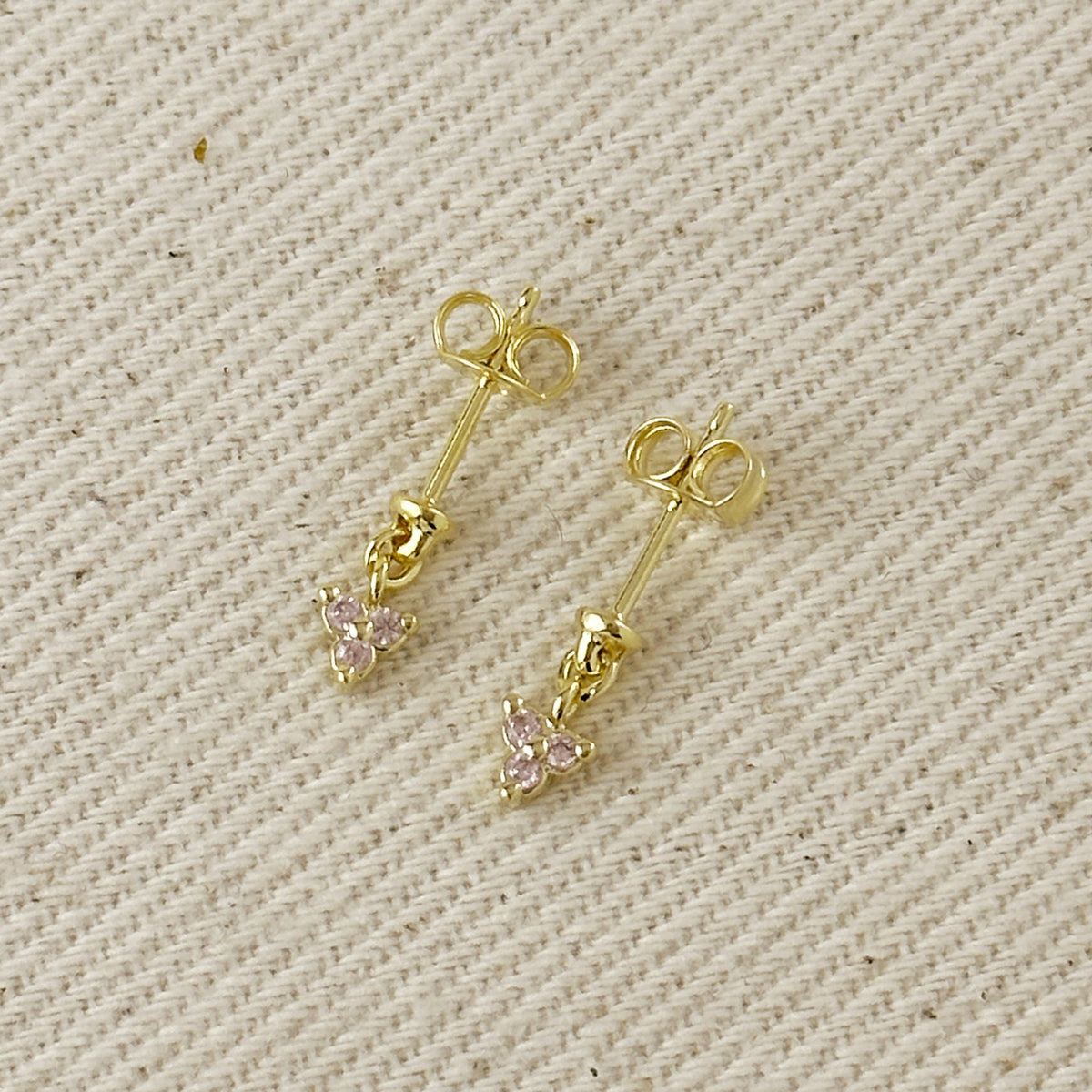 18k Gold Filled Mini CZ Flower Drop Earrings – Rose