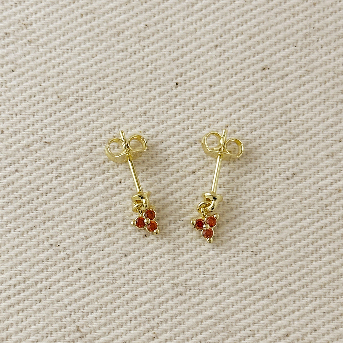 18k Gold Filled Mini CZ Flower Drop Earrings – Garnet