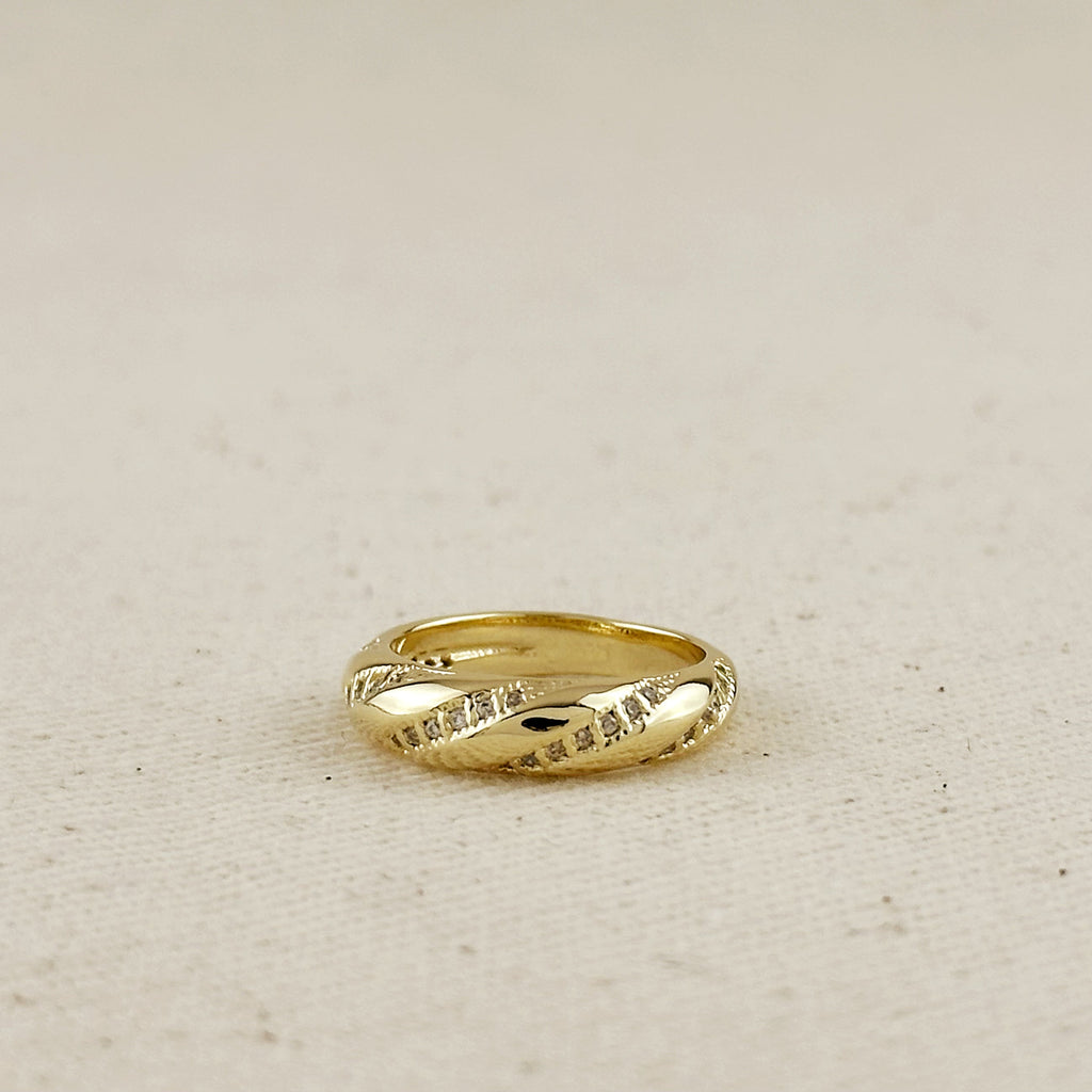 Mondsee 18k Gold Filled CZ Ribbon Detail Band Ring | 18k Gold Filled Jewelry