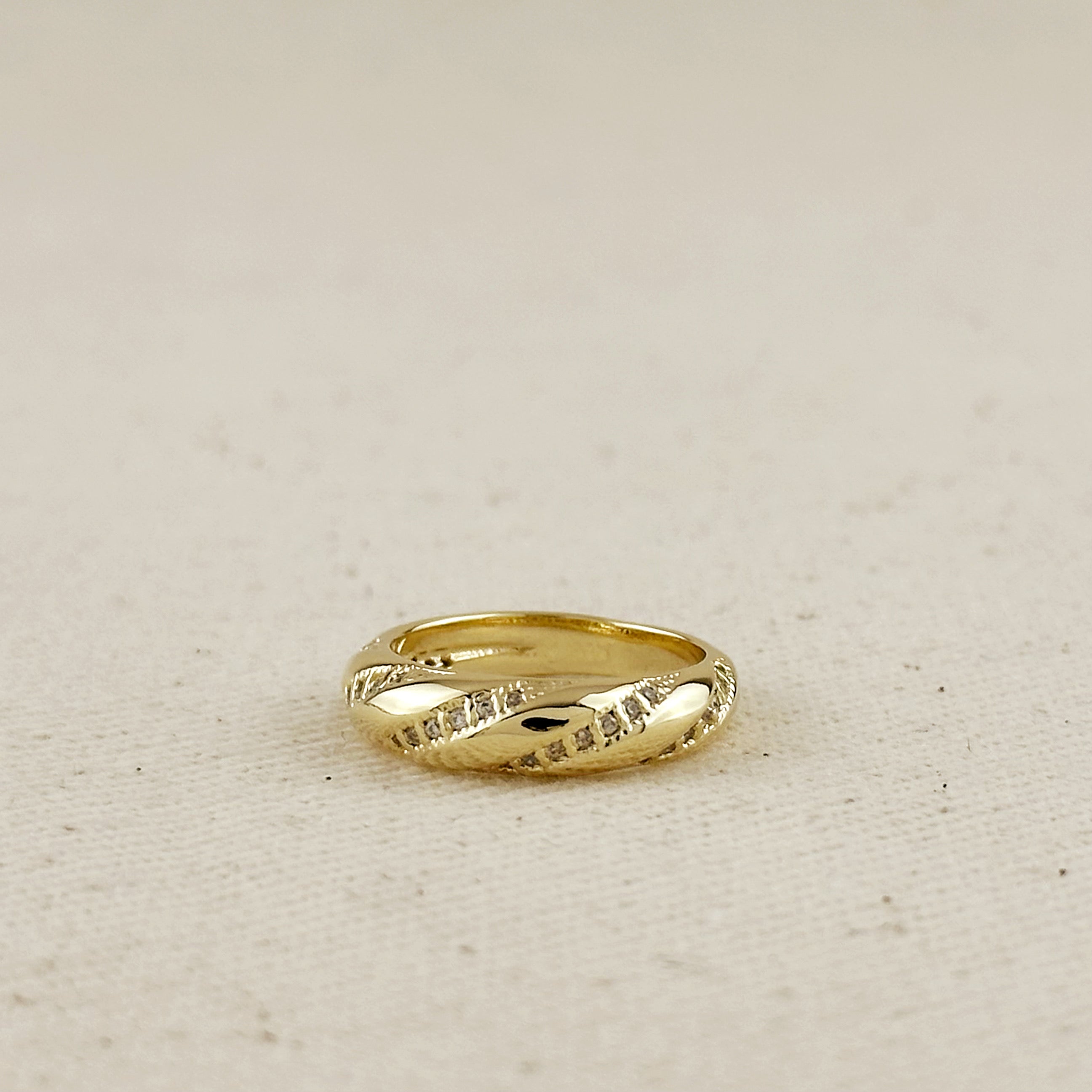 Mondsee 18k Gold Filled CZ Ribbon Detail Band Ring | 18k Gold Filled Jewelry