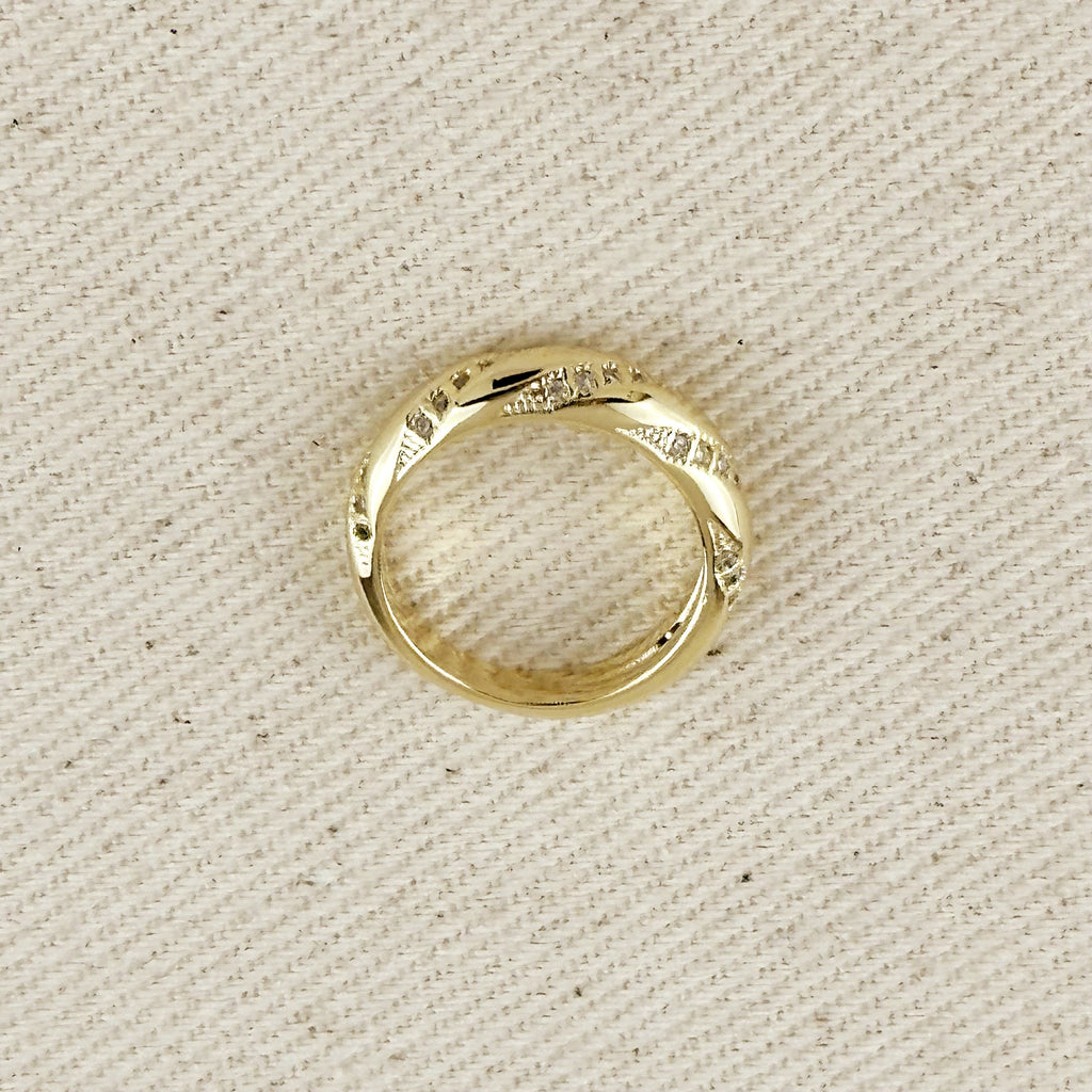 Mondsee 18k Gold Filled CZ Ribbon Detail Band Ring | 18k Gold Filled Jewelry