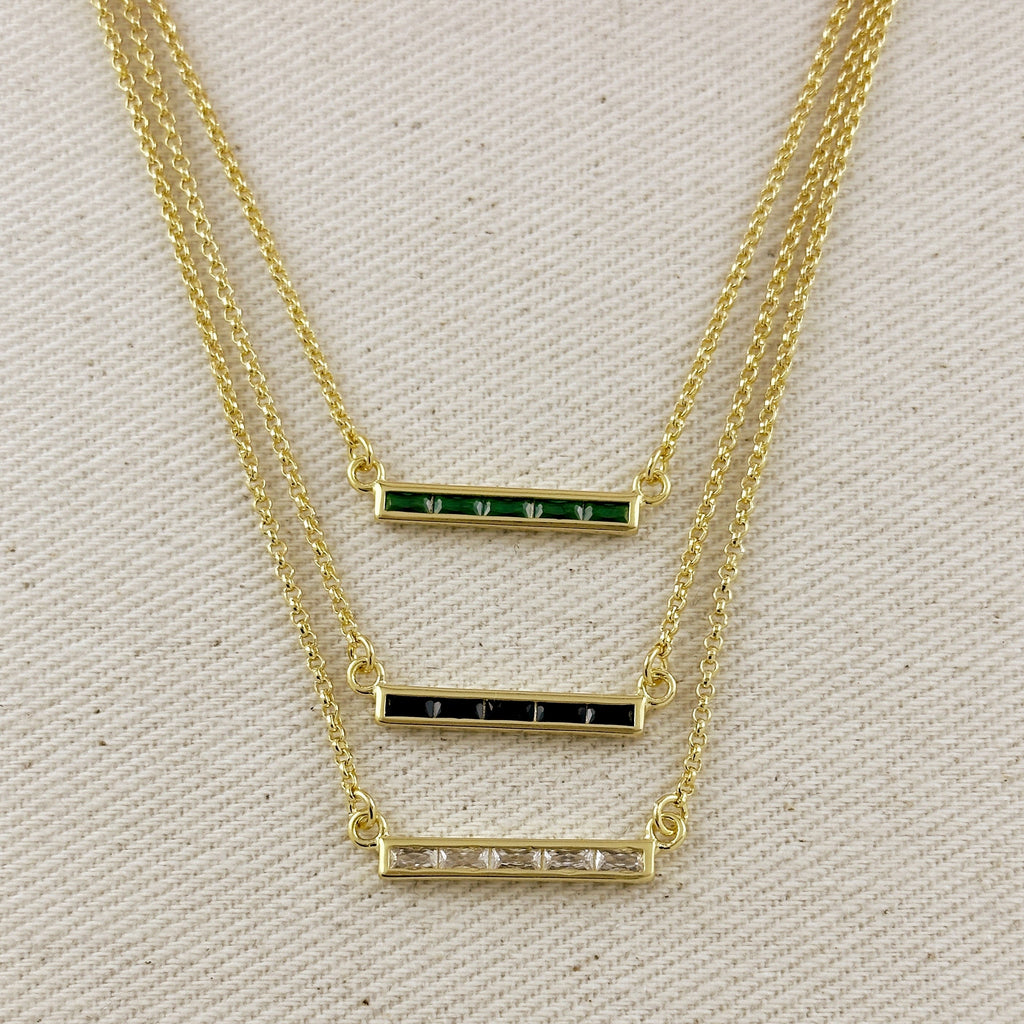 18k Gold Filled CZ Bar Necklace