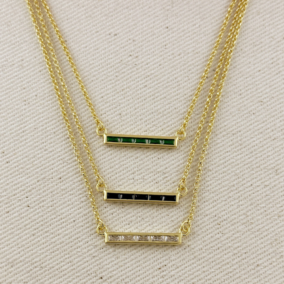 18k Gold Filled CZ Bar Necklace