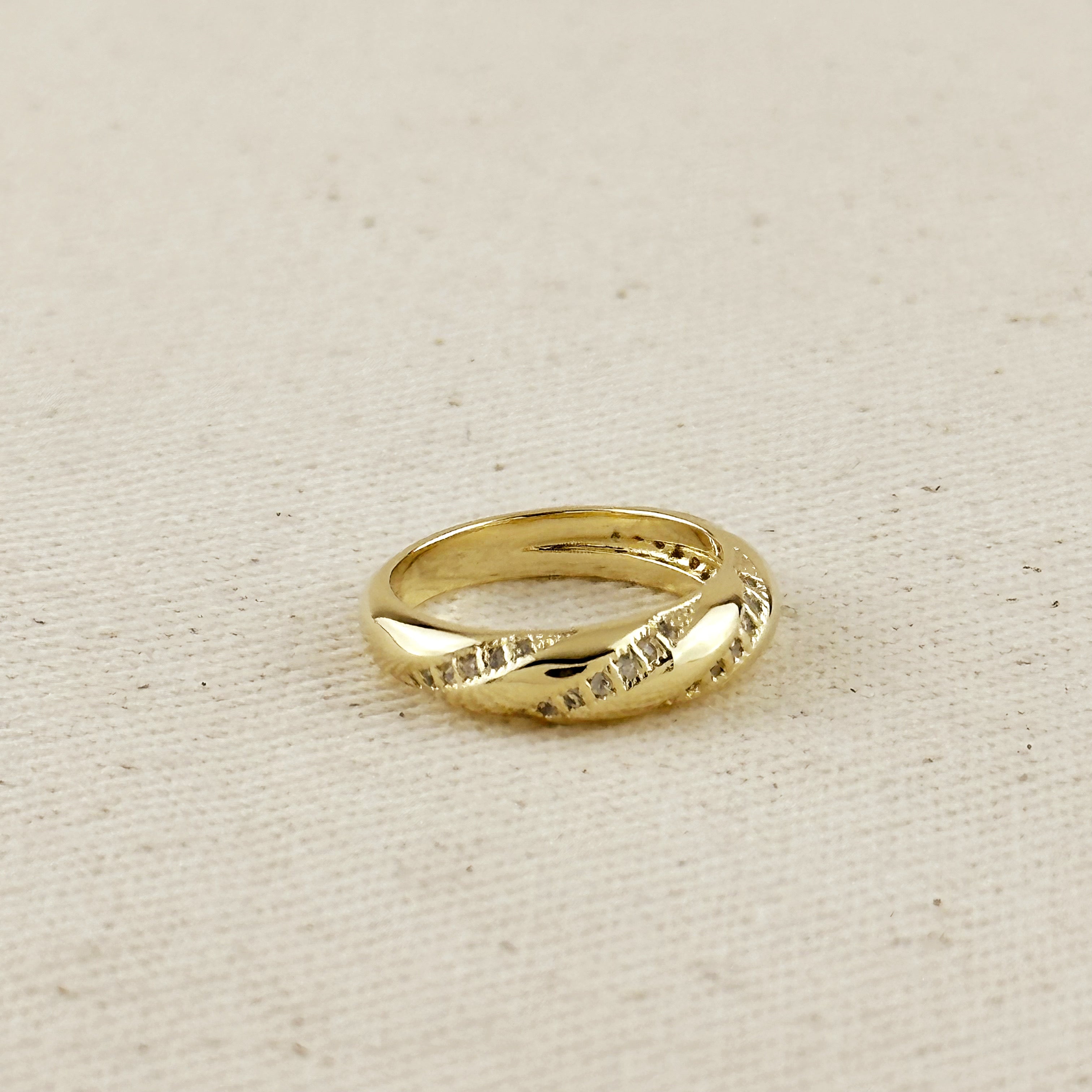 Mondsee 18k Gold Filled CZ Ribbon Detail Band Ring | 18k Gold Filled Jewelry