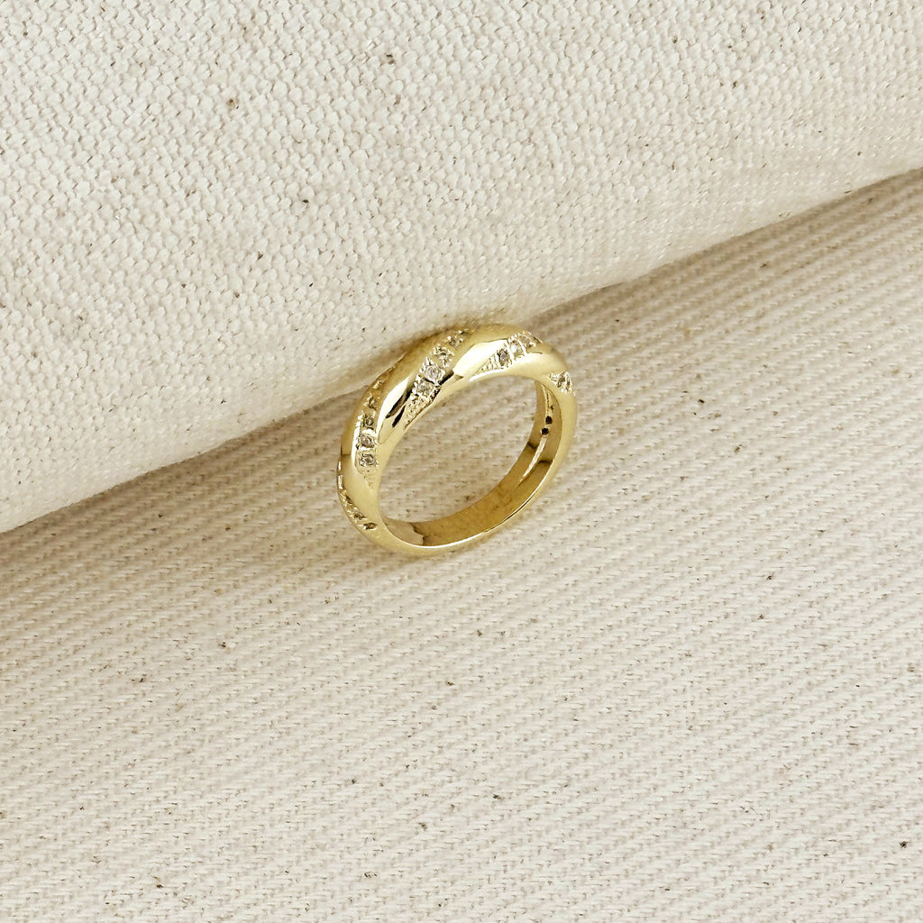 Mondsee 18k Gold Filled CZ Ribbon Detail Band Ring | 18k Gold Filled Jewelry