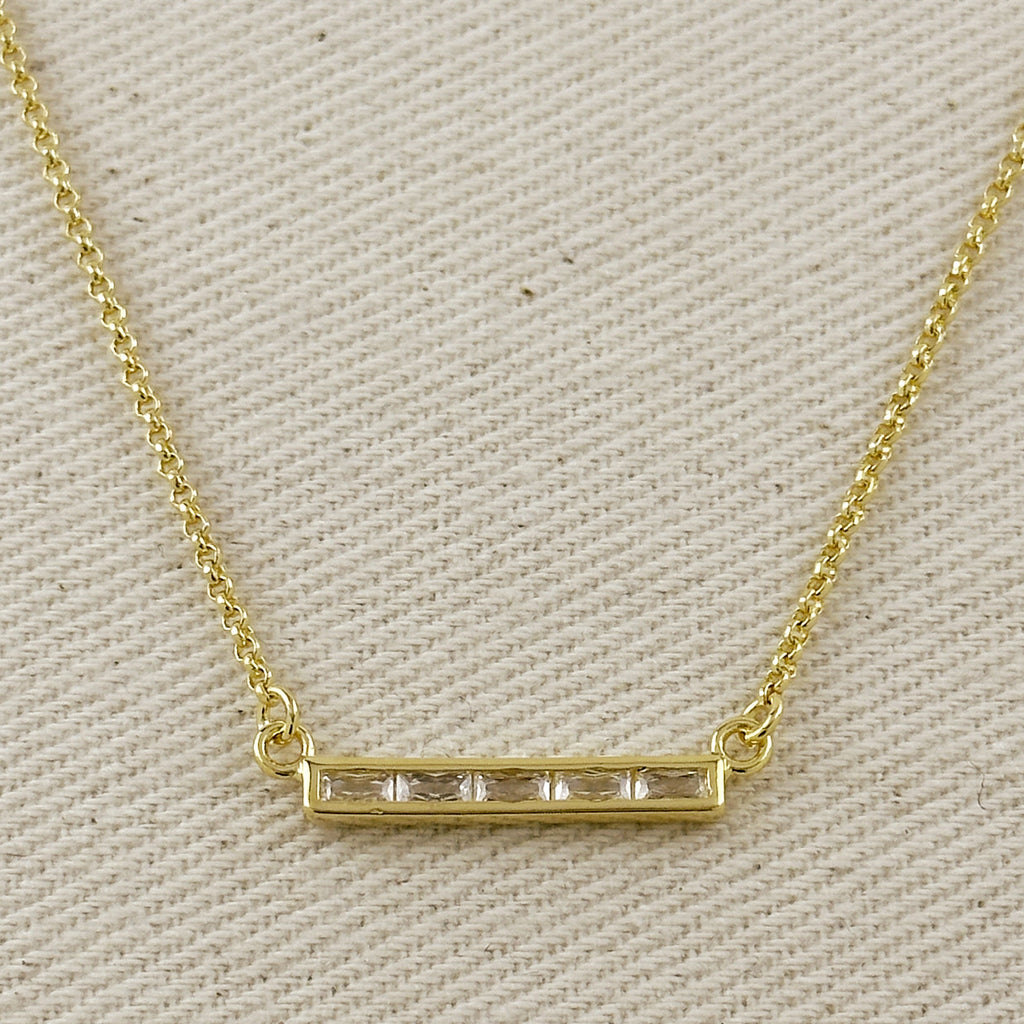 18k Gold Filled CZ Bar Necklace