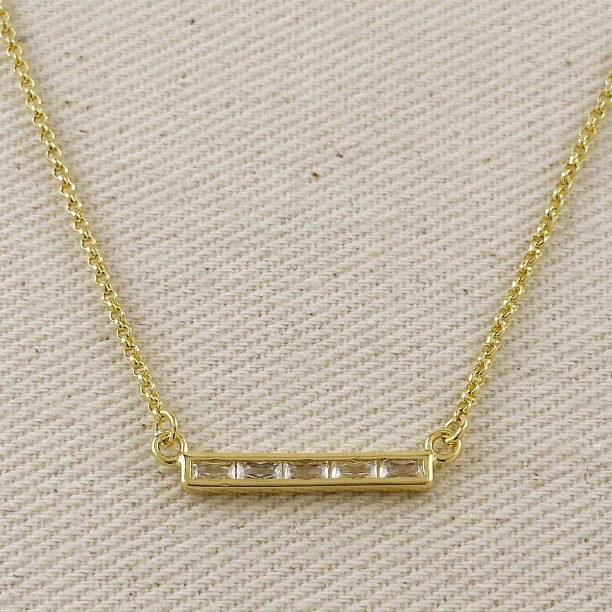 18k Gold Filled CZ Bar Necklace