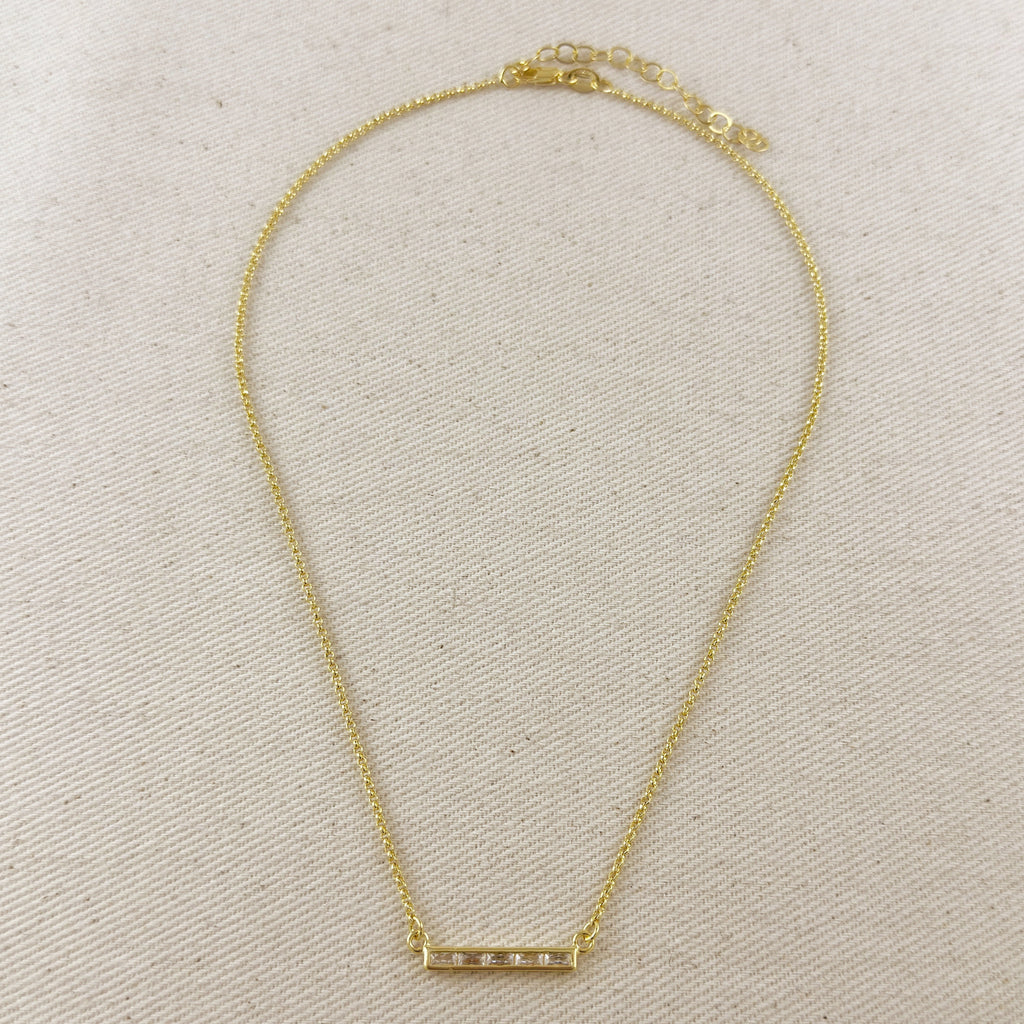 18k Gold Filled CZ Bar Necklace