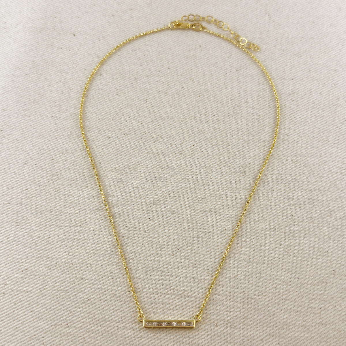 18k Gold Filled CZ Bar Necklace