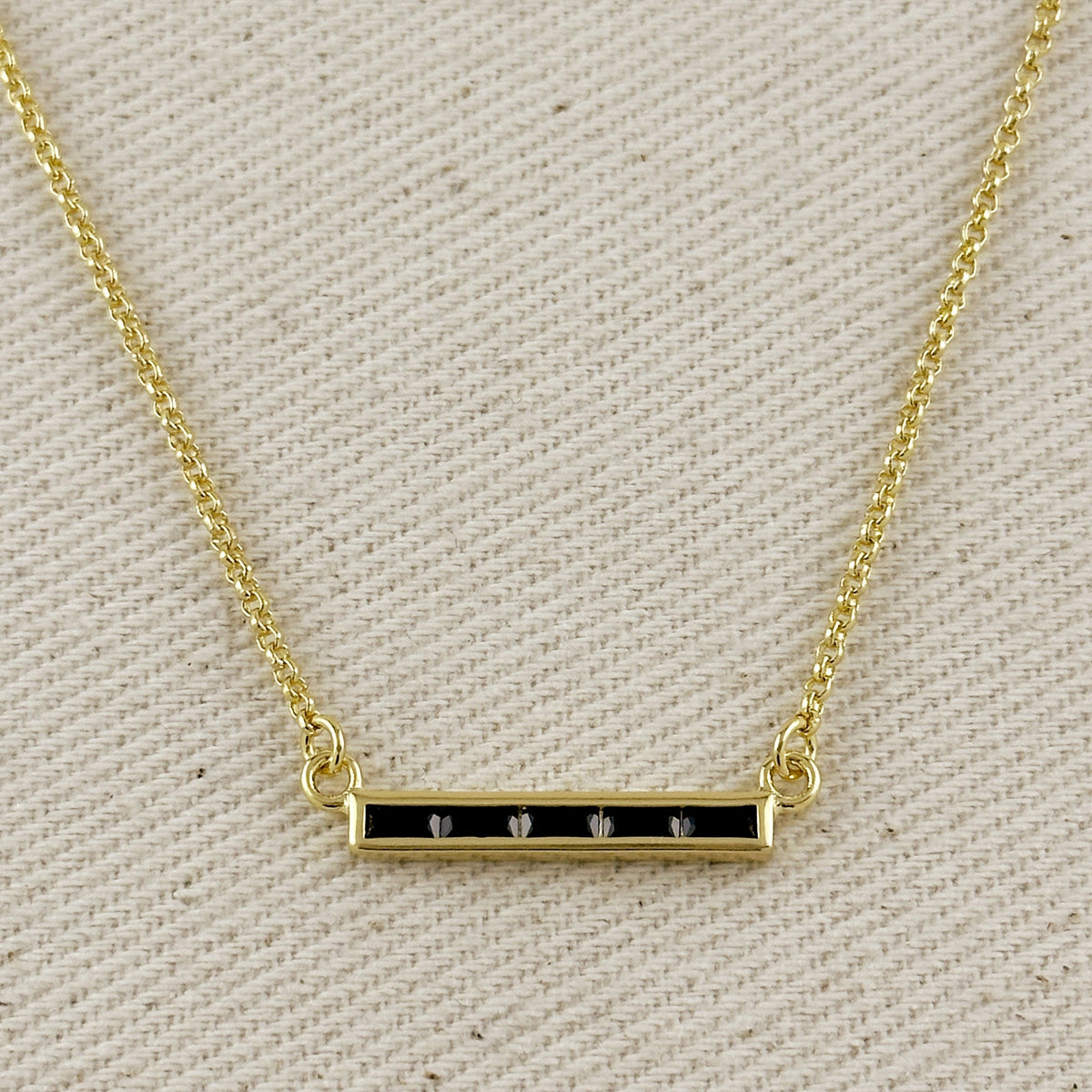 18k Gold Filled CZ Bar Necklace – Black